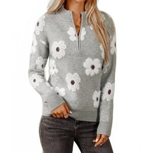 NEW FASHIONWORKS floral half zip drop shoulder sweater in gray